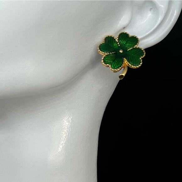 Avon Jewelry - Vintage Avon Green Gold Shamrock Clover Earrings 1990s St. Patrick's Day Jewelry